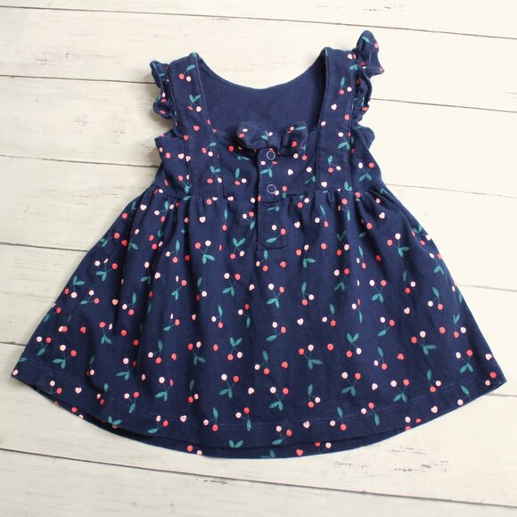 Carter's Baby Girl's Cotton Dress Size 6 Months Navy Blue Red Cherries - Picture 4 of 5